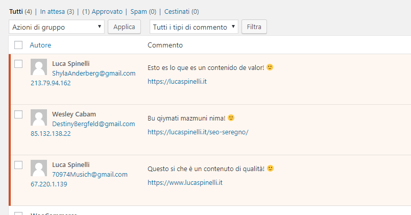 commento di spam